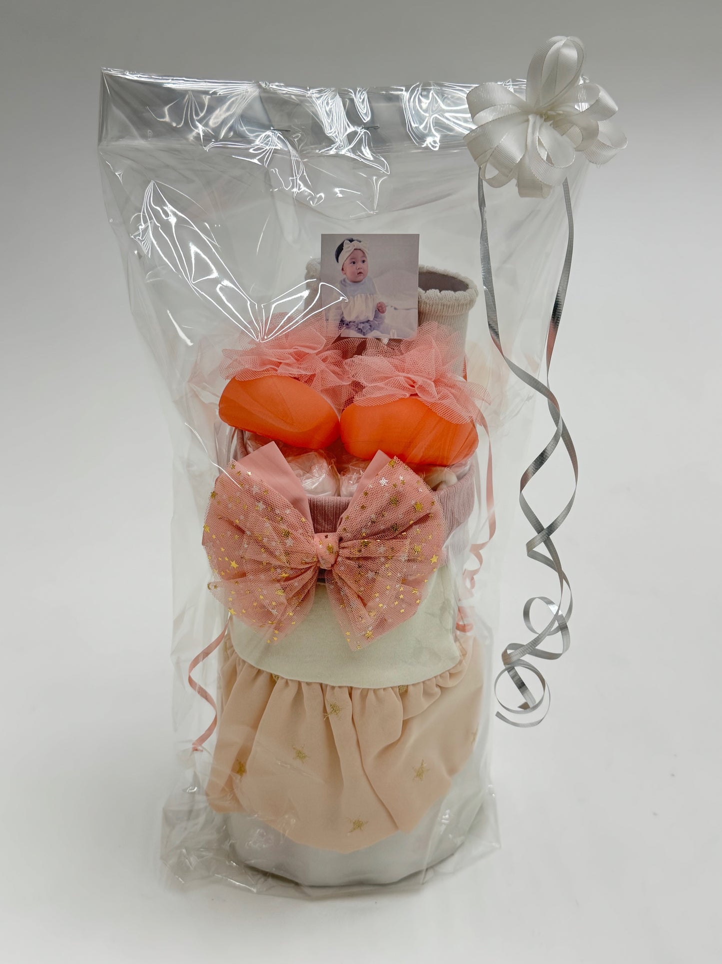 おむつケーキ/ピンク・リボン